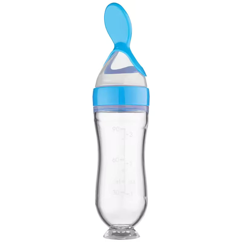 Silicone Baby Food Squeeze Feeder Bottle with Spoon – BPA Free Infant Cereal Dispenser 90ml