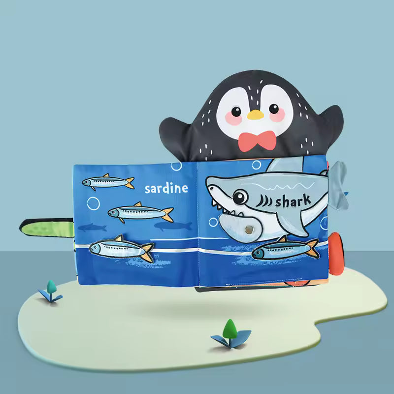 Montessori Baby Soft Cloth Book – 3D Quiet Book with Hand Puppet for Newborns 0–12 Months