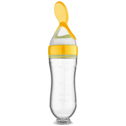 Silicone Baby Food Squeeze Feeder Bottle with Spoon – BPA Free Infant Cereal Dispenser 90ml