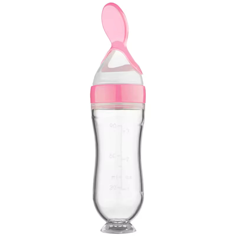 Silicone Baby Food Squeeze Feeder Bottle with Spoon – BPA Free Infant Cereal Dispenser 90ml