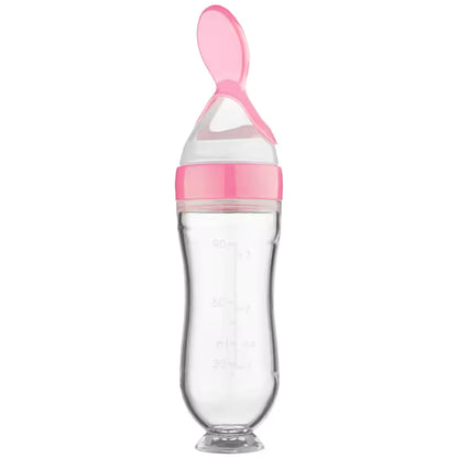 Silicone Baby Food Squeeze Feeder Bottle with Spoon – BPA Free Infant Cereal Dispenser 90ml