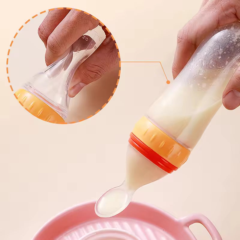 Silicone Baby Food Squeeze Feeder Bottle with Spoon – BPA Free Infant Cereal Dispenser 90ml