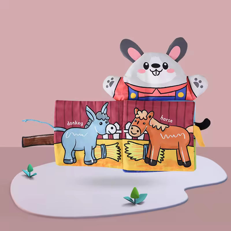 Montessori Baby Soft Cloth Book – 3D Quiet Book with Hand Puppet for Newborns 0–12 Months