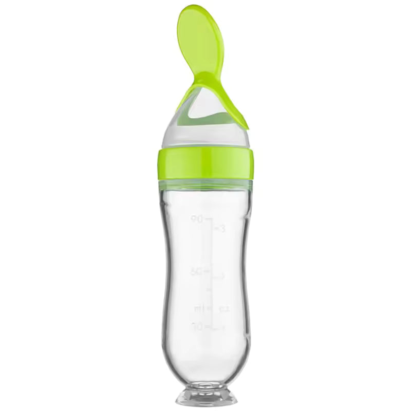 Silicone Baby Food Squeeze Feeder Bottle with Spoon – BPA Free Infant Cereal Dispenser 90ml