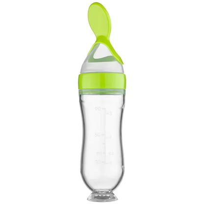 Silicone Baby Food Squeeze Feeder Bottle with Spoon – BPA Free Infant Cereal Dispenser 90ml