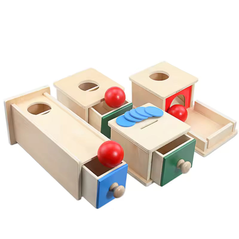 Montessori Wooden Ball Drop Box Toy – Shape Sorting Coin Box for Toddlers 12 Months+