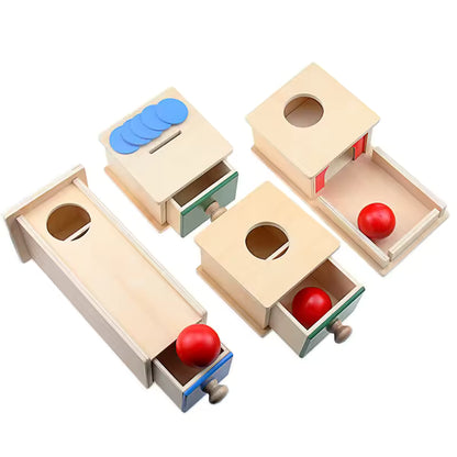 Montessori Wooden Ball Drop Box Toy – Shape Sorting Coin Box for Toddlers 12 Months+
