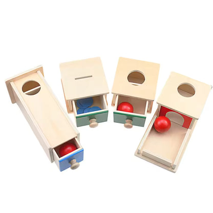 Montessori Wooden Ball Drop Box Toy – Shape Sorting Coin Box for Toddlers 12 Months+