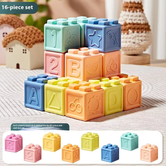Montessori Silicone Baby Building Blocks and Sensory Balls – Soft Chewable Grasping Toys for 6–12 Months