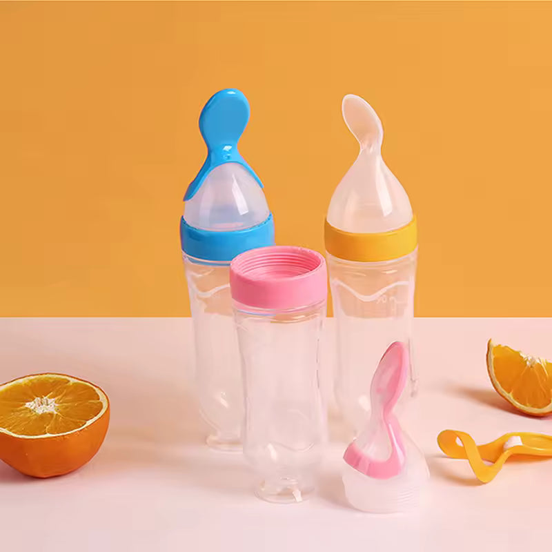 Silicone Baby Food Squeeze Feeder Bottle with Spoon – BPA Free Infant Cereal Dispenser 90ml
