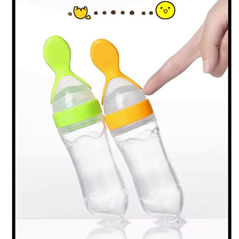 Silicone Baby Food Squeeze Feeder Bottle with Spoon – BPA Free Infant Cereal Dispenser 90ml