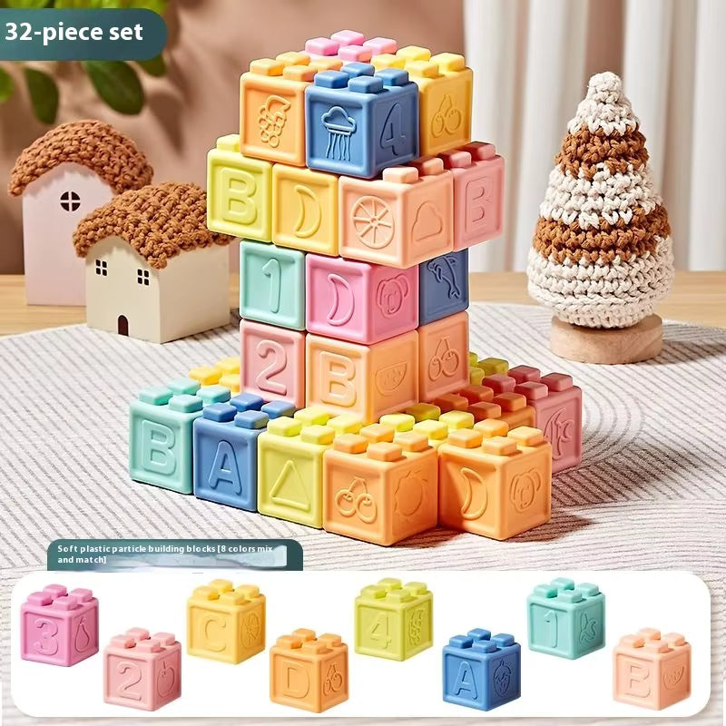 Montessori Silicone Baby Building Blocks and Sensory Balls – Soft Chewable Grasping Toys for 6–12 Months