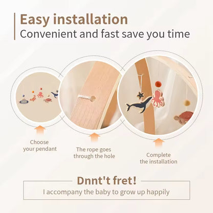 Montessori Baby Play Gym with Animal Pendants – Wooden Fitness Activity Rack for Infants