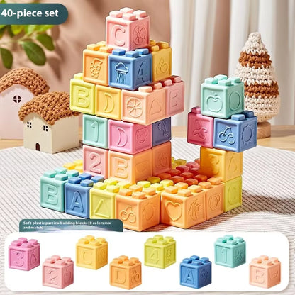 Montessori Silicone Baby Building Blocks and Sensory Balls – Soft Chewable Grasping Toys for 6–12 Months