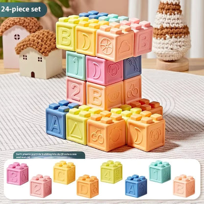 Montessori Silicone Baby Building Blocks and Sensory Balls – Soft Chewable Grasping Toys for 6–12 Months